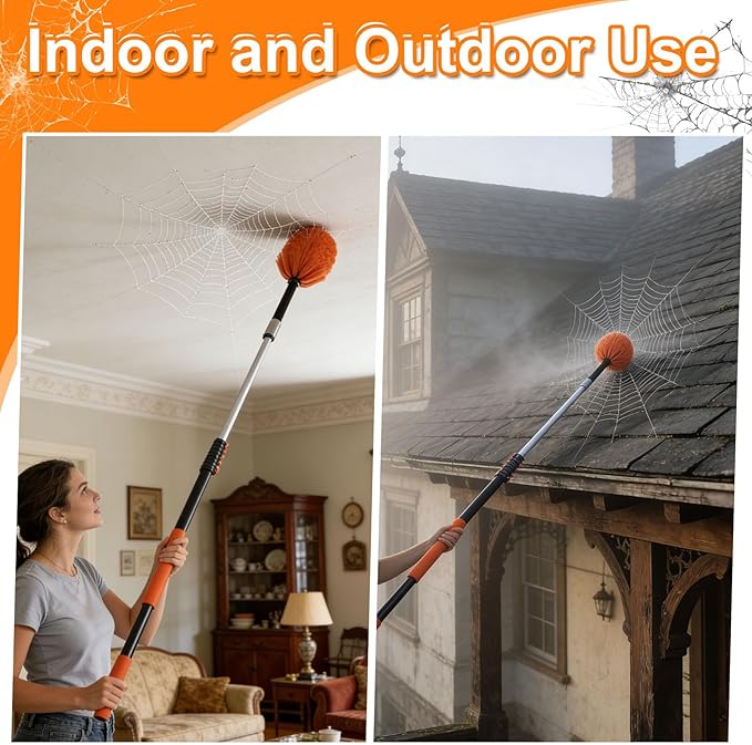 30FT High Reach Duster Kits with Dual Action Flip-Lock & Screw Fixing Design, 5-24FT Extension Pole, Cobweb Duster, Washable Ceiling Fan Cleaner & Window Squeegee for Glass & High Roof