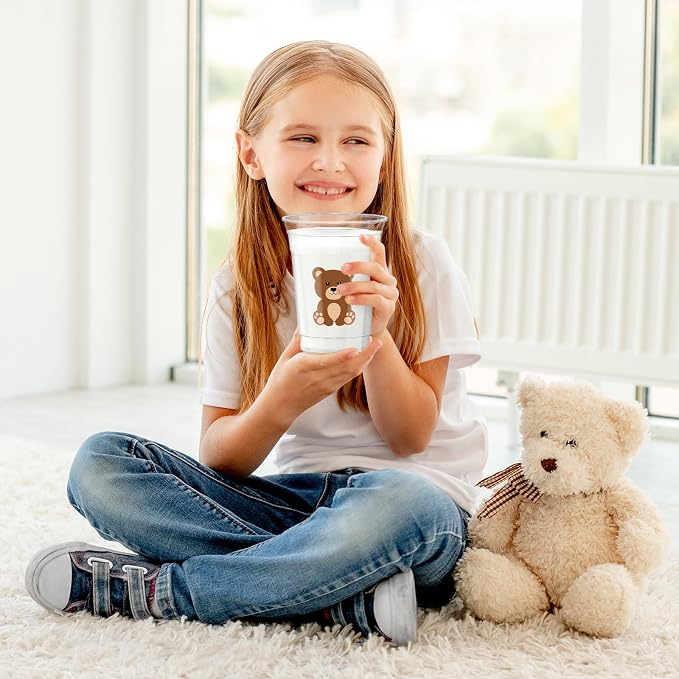 Whaline 50 Pcs Bear Disposable Plastic Cups with Lids and Straws 12 Oz Cute Brown Bear Cold Beverage Drinking Cups for Baby Shower Birthday Party Supplies