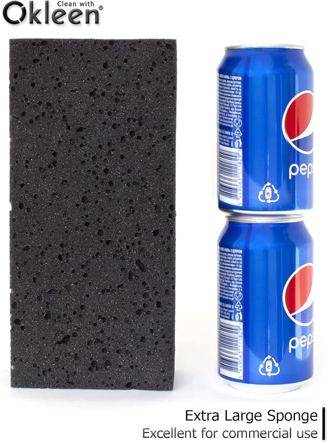 Big Sponge. Made in Europe. 6 Pack, Black. 8.9x4.3x2.4 Inch Extra Large Odorless Commercial Sponge for All Purpose Cleaning