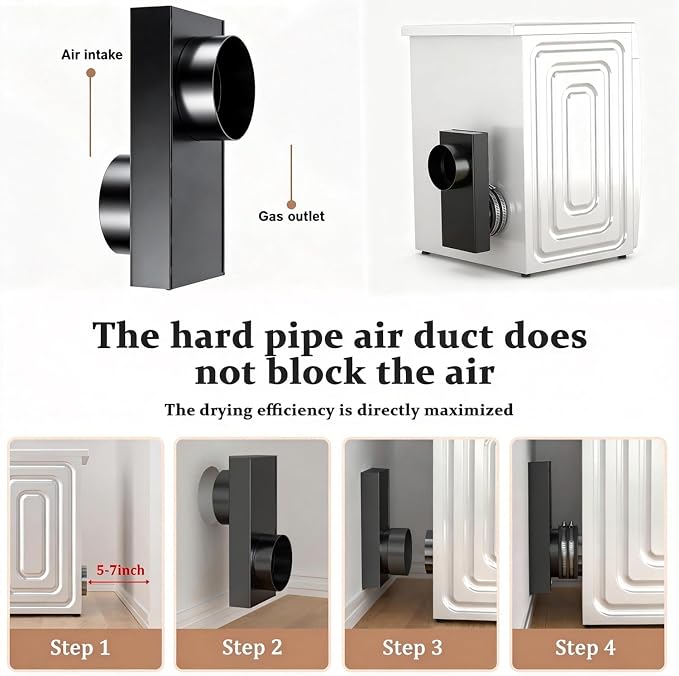 Periscope Dryer Vent, 0-5" Telescoping Dryer Vent Stainless Steel Adjustable Tight Space Low Profile Dryer Vent Connector Kit Flat Exhaust Duct Hose Close to the Wall Space-saving Replacement Vents