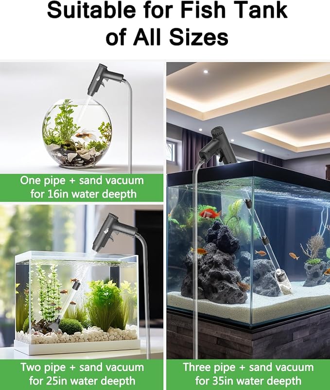 AQQA Aquarium Gravel Cleaner, 4-in-1 Upgrade Suction Power Manual Fish Tank Gravel Vacuum Cleaner Tools for Aquarium Water Changer with Water Flow Adjustment Use for Fish Tank Cleaning Gravel Sand
