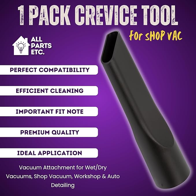 1 Pack 2-1/2" Crevice Tool for Shop Vac Long Reach Vacuum Attachment for Wet/Dry Vacuums, Shop Vacuum, Workshop, Craftsman, Ridgid, Vacmaster and More