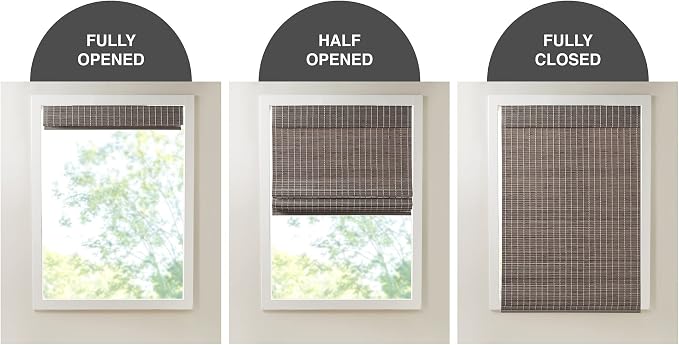 Madison Park Eastfield 100% Bamboo Cordless Roman Shades-Woven Wooden Privacy Panel, Light Filtering Easy Installation Window Blind Treatment, Bedroom, Living Room Decor, 29" W x 64" L, Grey Ash