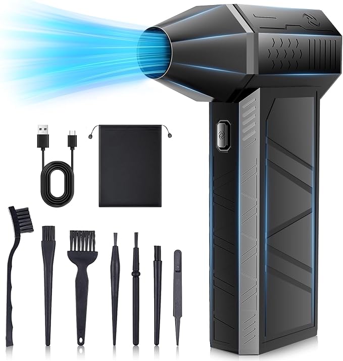 COSANO Electric Air Duster, 3 Gear Adjustable Mini Jet Blower 130000RPM, Adjustable Electric Duster Replace Compressed Air Can Rechargeable Air Blower for Computer Keyboard PC Car