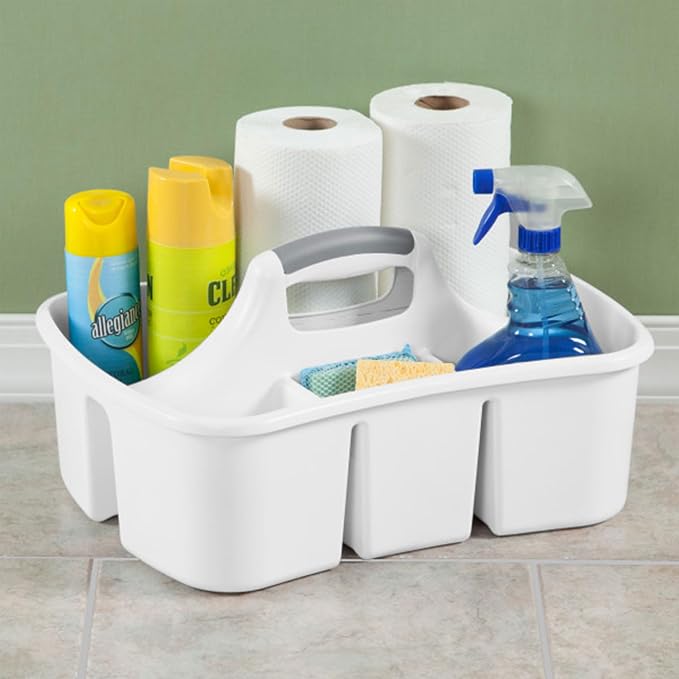 Sterilite 6-Pack Divided Ultra Caddy, Portable Plastic Storage Organizer for Bathroom - Large Organization Holder and Container for Sink, Laundry, and Kitchen Cleaning Supplies