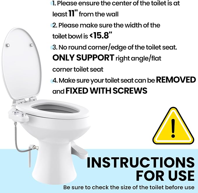 RV Bidet Toilet Seat Attachment, Support for SEAFLO, RV Bidet for Camper Toilet with Dual Nozzles, Self/Rear/Front Cleaning, Non-Electric, Adjustable Water Pressure, Fresh Water