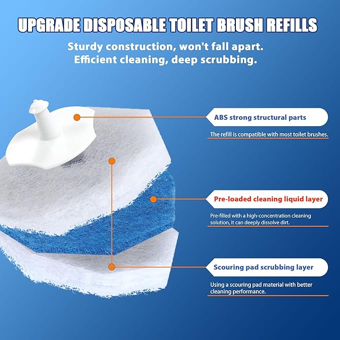 2 Pack Disposable Toilet Brush Set with 60 Refills, Wall-mounted Toilet Bowl Wand Kit-2 Extend Toliet Wand, 2 Storage Holder&60 Disposable Refill Pre-Filled Cleaning Solution for Deep Cleaning Toilet.
