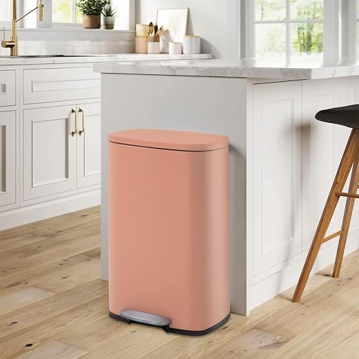 BestOffice 13.2 Gallon(50L) Trash Can, Fingerprint Proof Stainless Steel Kitchen Garbage Can with Removable Inner Bucket and Hinged Lids, Pedal Rubbish Bin for Home Office