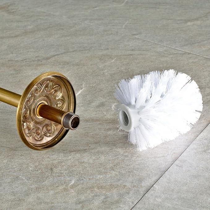 Leyden Antique Brass Toilet Brush Holder, Retro Toilet Brush Organizer with Ceramic Cup