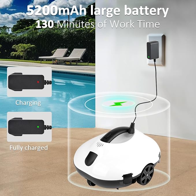 2025 Cordless Pool Cleaner Robot, Robotic Pool Vacuum for Inground Pool, 120 Mins Runtime Lightweight Pool Vacuum for Flat-Bottom Swimming Pools Powerful Robot up to 860 sq.ft