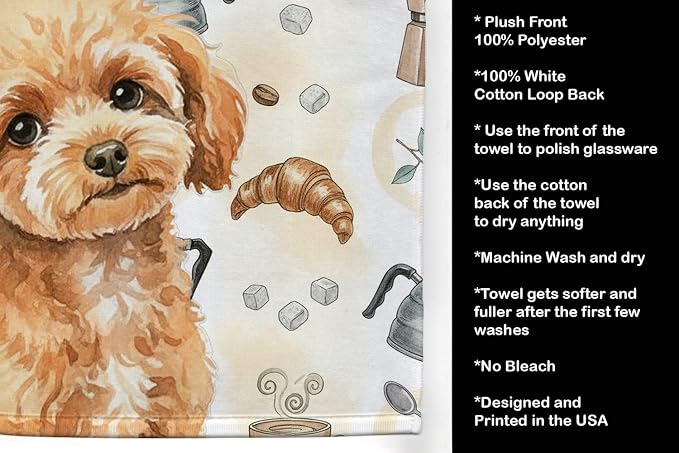Caroline's Treasures Toy Apricot Poodle Coffee Bar Kitchen Towel Velour Plush Front and Cotton Loop Back Machine Washable