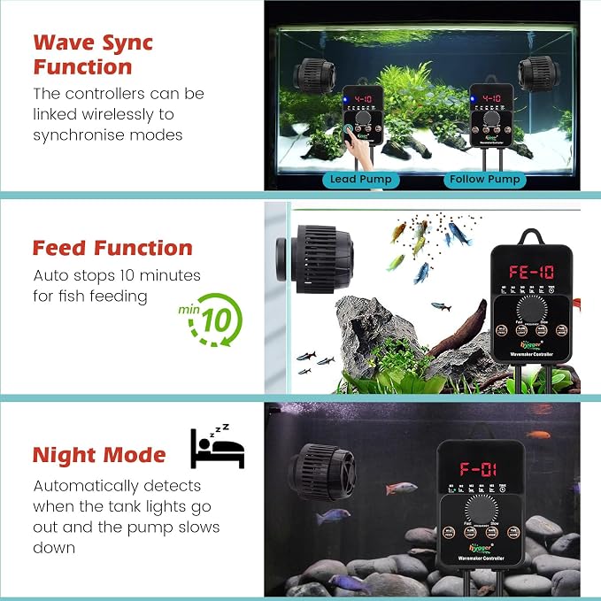 hygger Adjustable Flow Aquarium Wave Maker 24V DC Quiet Magnetic Powerhead Pump with Controller Fish Guard, 1500 GPH Fish Tank Wavemaker for 20-100 Gallon Saltwater Freshwater Aquariums