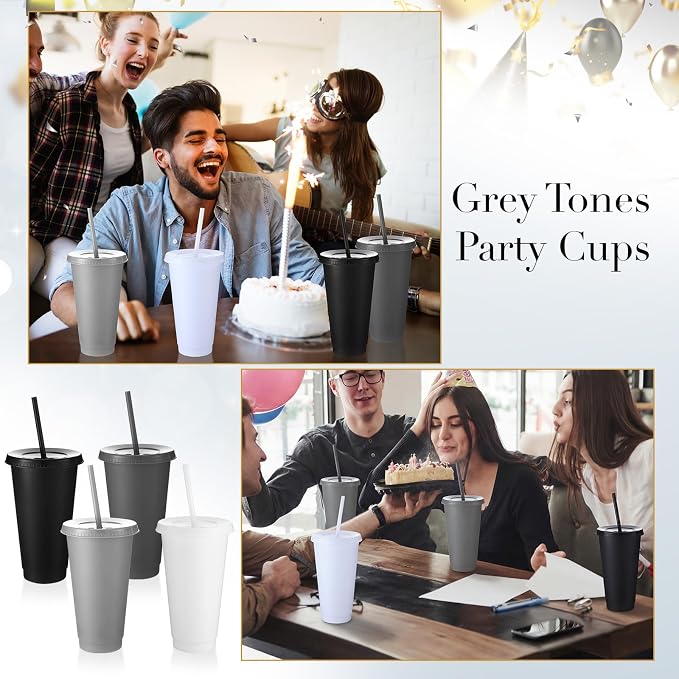 Honeydak 30 Pack Tumbler with Straw and Lid Bulk Cups for Gifts Water Bottle Iced Coffee Travel Mug Cup Reusable Plastic Tumblers for Party Birthdays 24-27 oz (Gradient Color)