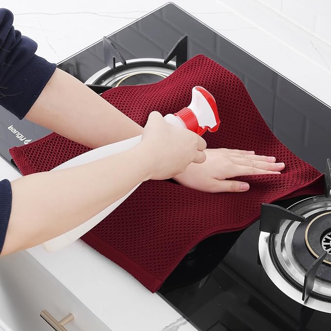 Homaxy 100% Cotton Waffle Weave Kitchen Dish Towels, Ultra Soft Absorbent Quick Drying Cleaning Towel, 13 x 28 Inches, 18-Pack, Burgundy