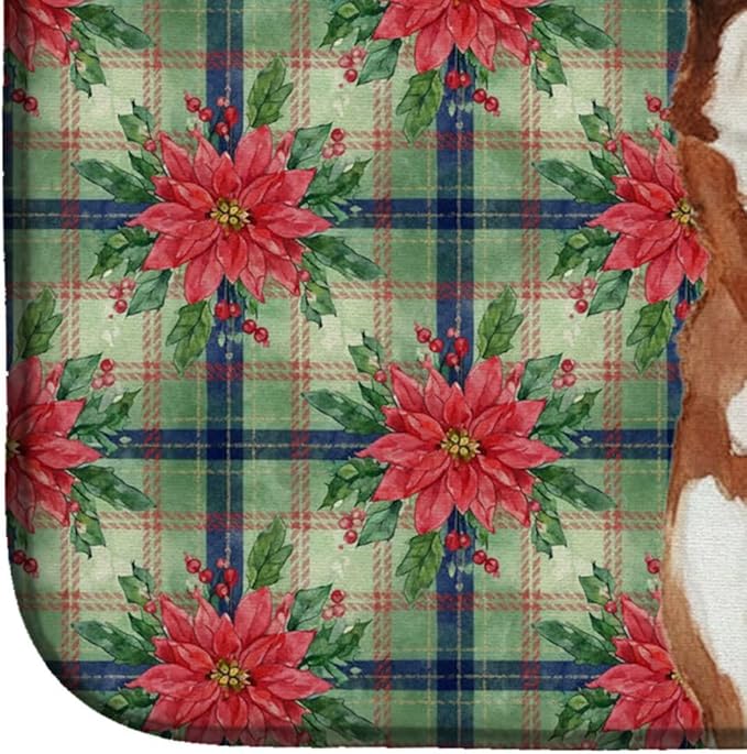 Caroline's Treasures Red and White Siberian Husky Christmas PoinsettIas Dish Drying Mat Absorbent Dish Drying Mat Pad for Kitchen Counter Dish Drainer Mat for Countertop, 14 x 21", Multicolor