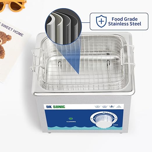 DK SONIC Ultrasonic Cleaner,1.5L 60W Stainless Steel Ultrasonic Jewelry Cleaner with Cleaning Basket,Mechanical Timer,Sonic Cleaner for Cleaning Jewelry,Eyeglasses,Coins
