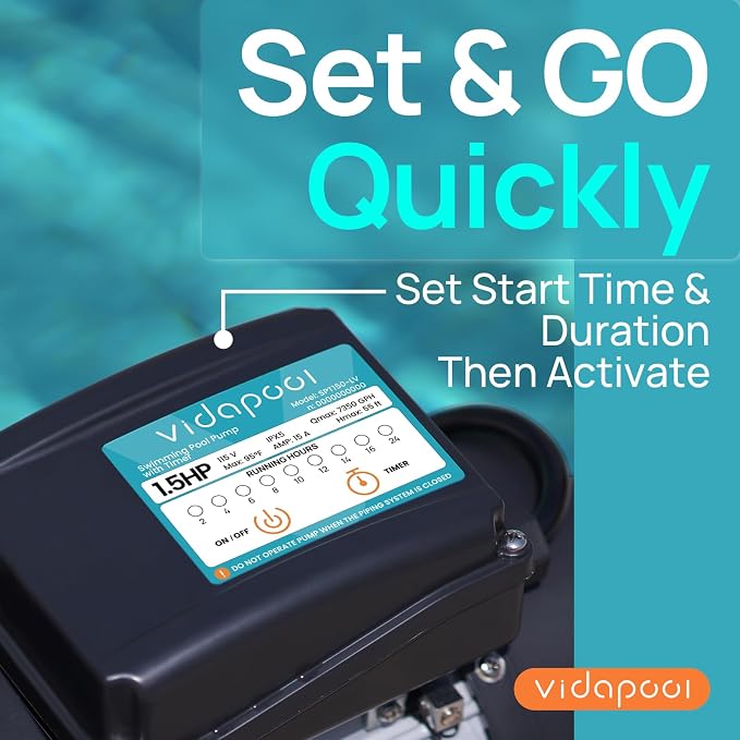 1.5HP In/Above Ground Pool Pump with Timer, 7350GP High Flow 115V Powerful Self Primming Swimming Pool Pumps with Filter