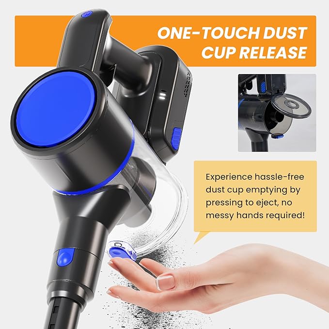 NEWBULIG Cordless Vacuum Cleaner, Removable Stick Vacuum with LED Touch Screen, Self-Standing, 35Mins Runtime, Lightweight Handheld for Pet Hair, Hard Floor, Carpet