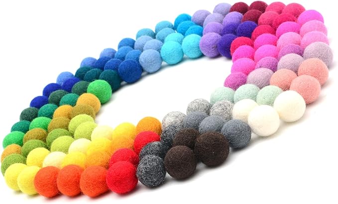 Glaciart One Felt Pom Poms, Wool Balls (240 Pieces) 1.5 cm – 0.6 Inch, Handmade Felted 40 Color (Red, Pink, Blue, Orange, Yellow, Gray, Black, Pastel and More) Bulk Small Puff for Felting and Garland
