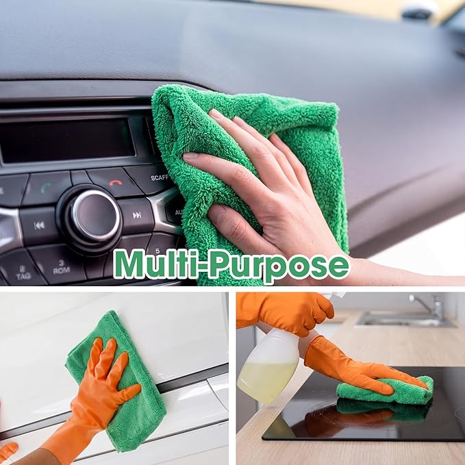 Shimeyao 30 Pcs Edgeless Microfiber Plush Towels for Cars Detailing Drying Wash Polishing Absorbent Cleaning Cloths, 500 GSM (16 x 16 Inch,Grass Green)