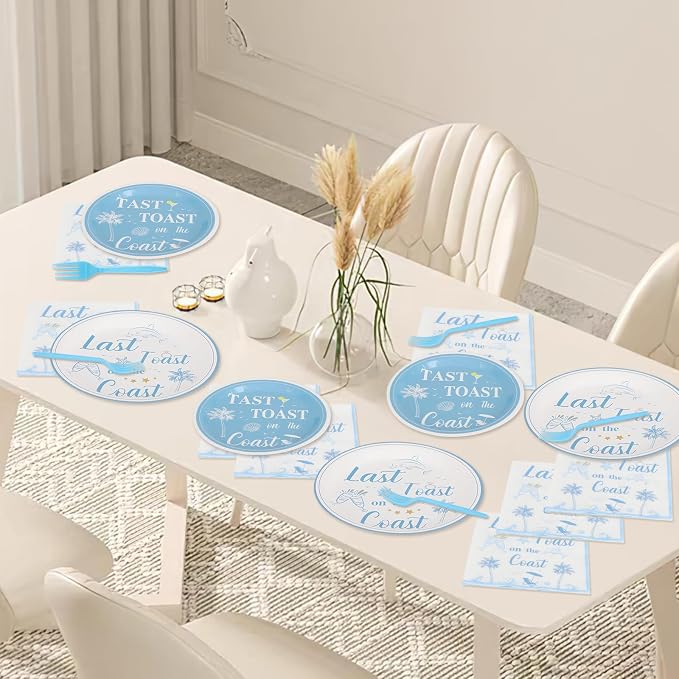 200PCS Last Toast on the Coast Party Supplies Serve 50,Coastal Bachelorette Party Paper Plates,Napkins,And Forks Kit for Birthday,Summer, Bachelorette Parties Decorations