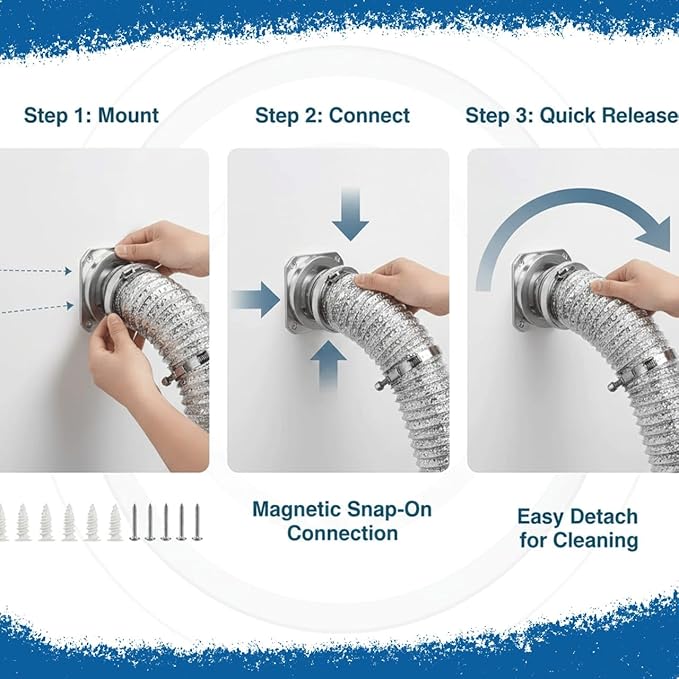 Magnetic Dryer Vent Coupling DV-180 Airtight Seal Dryer Vent Connector Kit Easy to Clean magnetic dryer vent connector kit, Quick Connector Including a 2.6ft 4" Duct and two Clamps