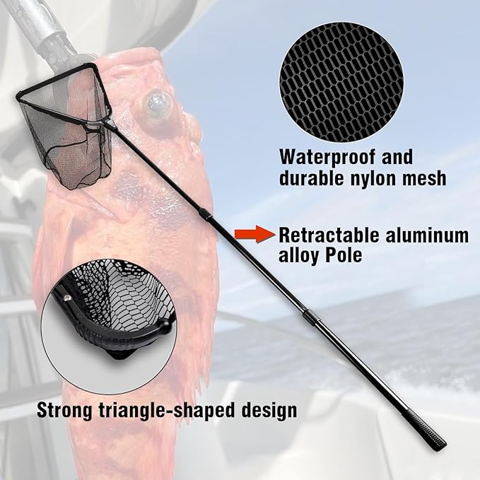 Fiblink Folding Aluminum Fishing Landing Net Fish Net with Extending Telescoping Pole Handle