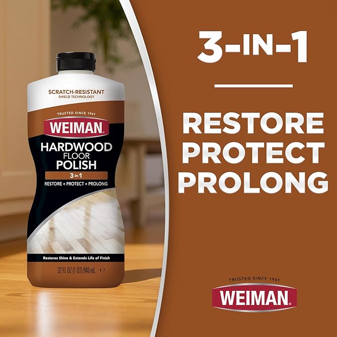 Weiman Wood Floor Polish and Restorer 32 Oz 3PC Bundle - High-Traffic Hardwood Floor, Natural Shine, Removes Scratches, Leaves Protective Layer (Pack of 2)