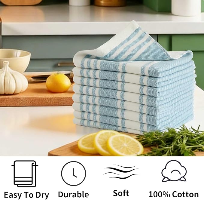 Dish Cloths 13”x 13”, 8-Pack Cotton Super Soft Absorbent Dish Rags, Quick Drying Dish Towels for Kitchen