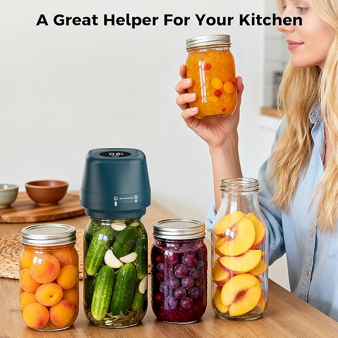 Newise Upgraded 3-in-1 Electric Mason Jar Vacuum Sealer, Automatic Vacuum Sealer Kit with Wide and Regular Mouth Mason Jars, Canning Gifts for Mom, Blue