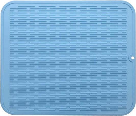 MicoYang Silicone Dish Drying Mat for Multiple Usage,Easy clean,Eco-friendly,Heat-resistant Silicone Mat for Kitchen Counter or Sink,Refrigerator or Drawer Liner Light Blue XL 18 inches x 16 inches