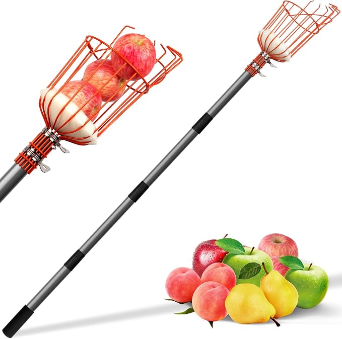 Walensee 8FT Fruit Picker Pole Tool with Large Basket, 35-95 Inch Adjustable Mango Picker, Durable Cherry Picker for Tree, Fruit Catcher for Avocado Pear Lemon Orange Apple