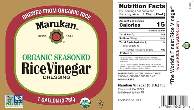 Marukan Organic Seasoned Rice Vinegar Dressing, 1 Gallon (Pack of 2)