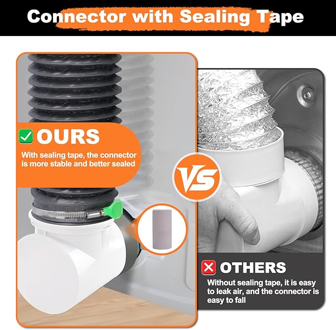 Dryer Vent Hose Connector Kit,90 Degree Dryer Vent Elbow+10ft 6-Layer Flexible Hose & Sealing Kit for 4 Inch Dryer Duct, Dryer Adapter,Space-Saving Design for Tight Space