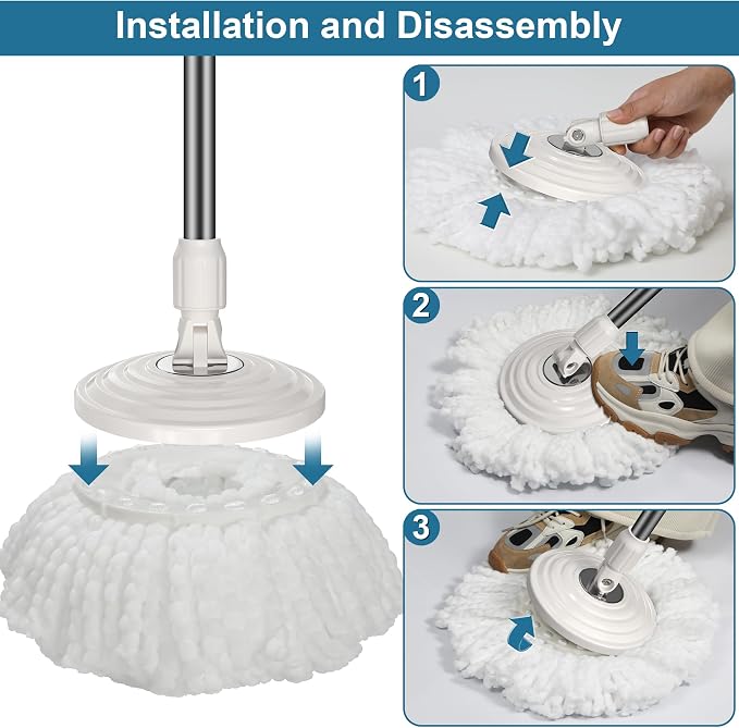 RinseWise Gen 2 Easy-Use Spin Mop,with 360 ° Swivel Wheels and 12 Pcs Mop Heads for Home & Kitchen Cleaning