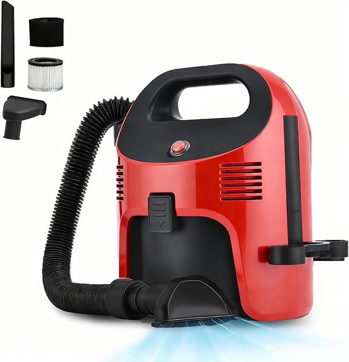 Portable Wet/Dry Vacuum, 2-Gallon, Small Shop Vacuum，Corded, Compact Wet/Dry Vacuum for Pets & Cars，Red Elf Plus