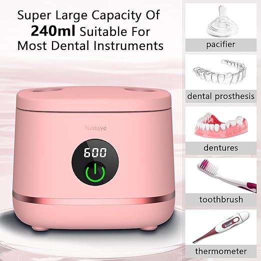 Dental Ultrasonic Retainer Cleaner Machine-45khz, Cleaning for Dentures, Mouth Guards, Aligners, Night Guards, Braces, Toothbrush Heads & Jewelry,Protable UV Retainer Cleaning Pod for Home &Travel