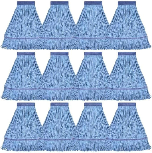 Matthew Cleaning Heavy Duty Mop Head Commercial Replacement for General and Floor Cleaning , Wet Industrial Blue Cotton Looped End String Head Refill (Pack of 12) Blue