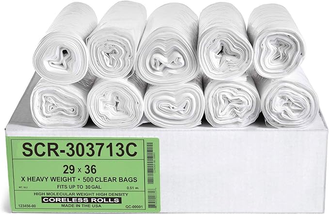 Aluf Plastics 20-30 Gallon Trash Bags Source Reduction Series Value High Density 13 Micron Gauge - Intended for Home, Office, Bathroom, Paper, Styrofoam - Commercial (Pack of 500)