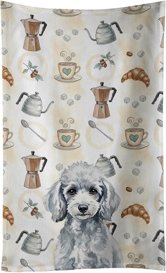 Caroline's Treasures Miniature Silver Poodle Coffee Bar Kitchen Towel Velour Plush Front and Cotton Loop Back Machine Washable
