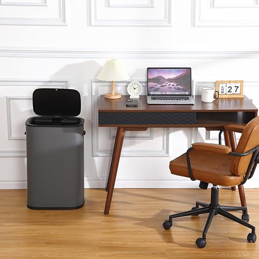 Motion Sensor Trash Can, 14.5 Gallon/55 L Automatic Garbage Can with Soft-Close Lid and Handle, Rectangle Touchless Waste Basket for Kitchen, Bathroom, Bedroom, Office, Grey