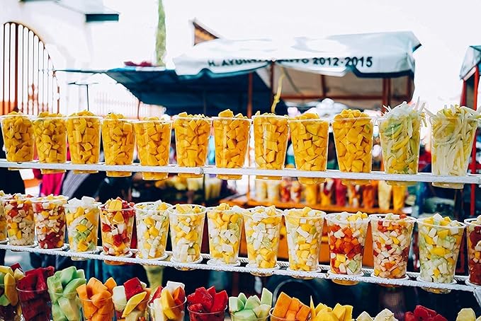 TashiBox Plastic Cups with Flat Lids 100 Sets 16 oz, Clear Crystal drink cups with lids