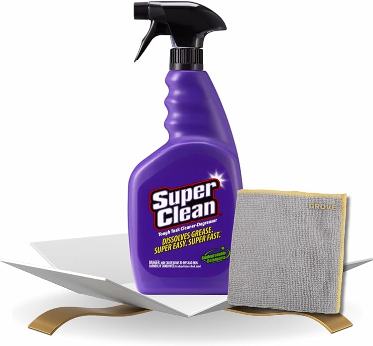 Super Clean Citrus Scent Cleaner and Degreaser Spray 32 oz Bundle with Microfiber Cloth - Heavy Duty Degreaser for Kitchen, Oil, Grime, and Dirt Removal - (2 Items)