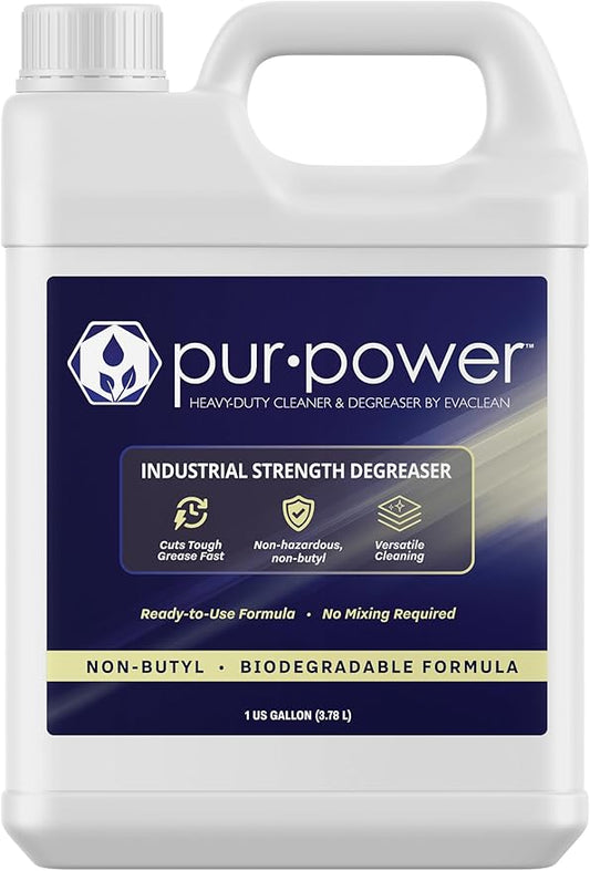 EvaClean PurPower Cleaner and Degreaser – Ready to Use, 1 Gallon, Heavy Duty, Non-Butyl Biodegradable Formula, Grease, Oil, Grime Remover for Kitchen, Garage, Engine, Concrete
