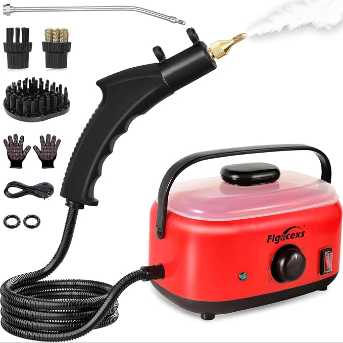 Flgocexs Handheld Steam Cleaner,2500W High Temperature High Pressure Steam Cleaner with 3 Brush Heads, Portable Steam Cleaner with 1.5L Tank For Car Detailing Kitchen Bathroom Floors