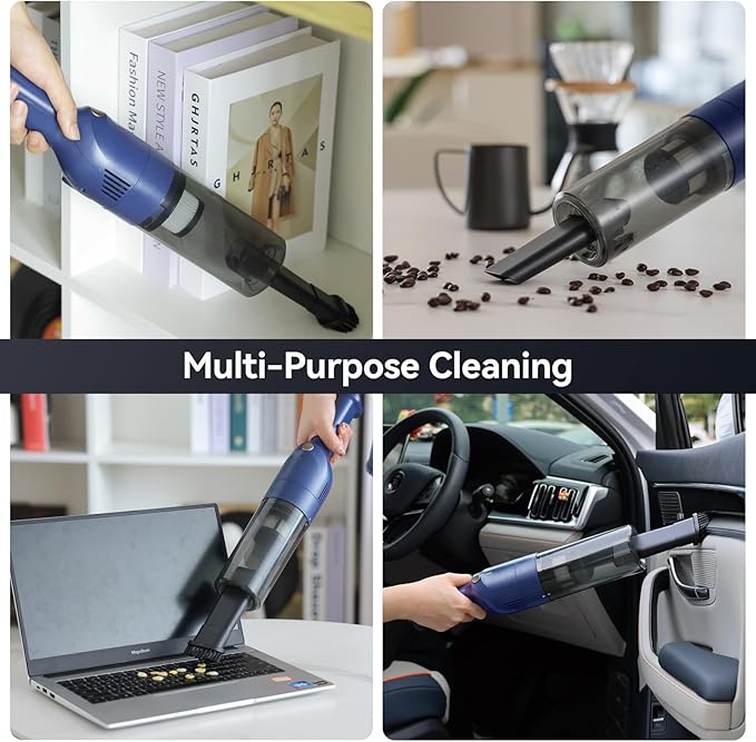 Handheld Vacuum Cordless, Rechargeable Car Vacuum Cleaner with 30 Mins Runtime, Mini Hand Vacuum with 10000 Pa Powerful Suction, Portable Hand Held Vacuum for Car Pet Hair Hardwood Floor Home (Azure)