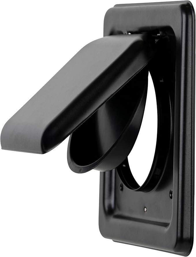 NO-PEST VENT, Exclusive Dual Door Dryer Vent Cover Outdoor 4 inch, Made in USA w Highest UV Resistant Plastic in any Outdoor Vent Cover, No Lint Collecting Screen (Onyx, 4” Metal Vent With Duct Tube)