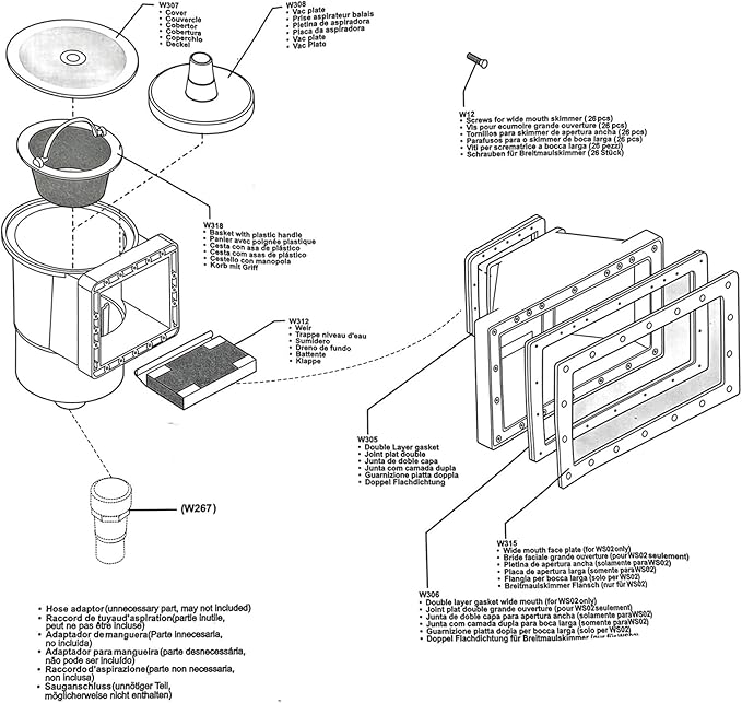 Above Ground Pool Skimmer Kit- Wide Mouth Opening Thru-Wall Skimmer- Outer Dimensions：13-9/16 in (W) x 7-9/16 in (H) ，Inner Dimensions 11-15/16 in (W) x 5-5/16 in (H)