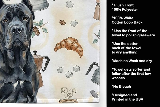 Caroline's Treasures Cane Corso Coffee Bar Kitchen Towel Velour Plush Front and Cotton Loop Back Machine Washable