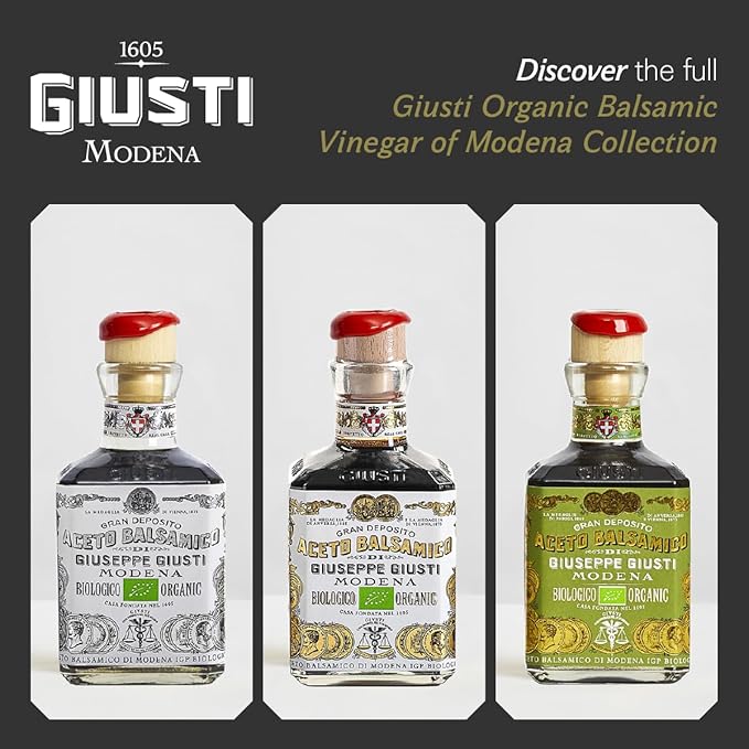 Giusti Organic Balsamic Vinegar of Modena IGP – 2 Gold Medals Gourmet Aceto Balsamico di Modena, Rich Flavor for Salads, Marinades, Cheese & Finishing, Made in Italy – 8.45 fl oz (250 ml) - Pack of 1